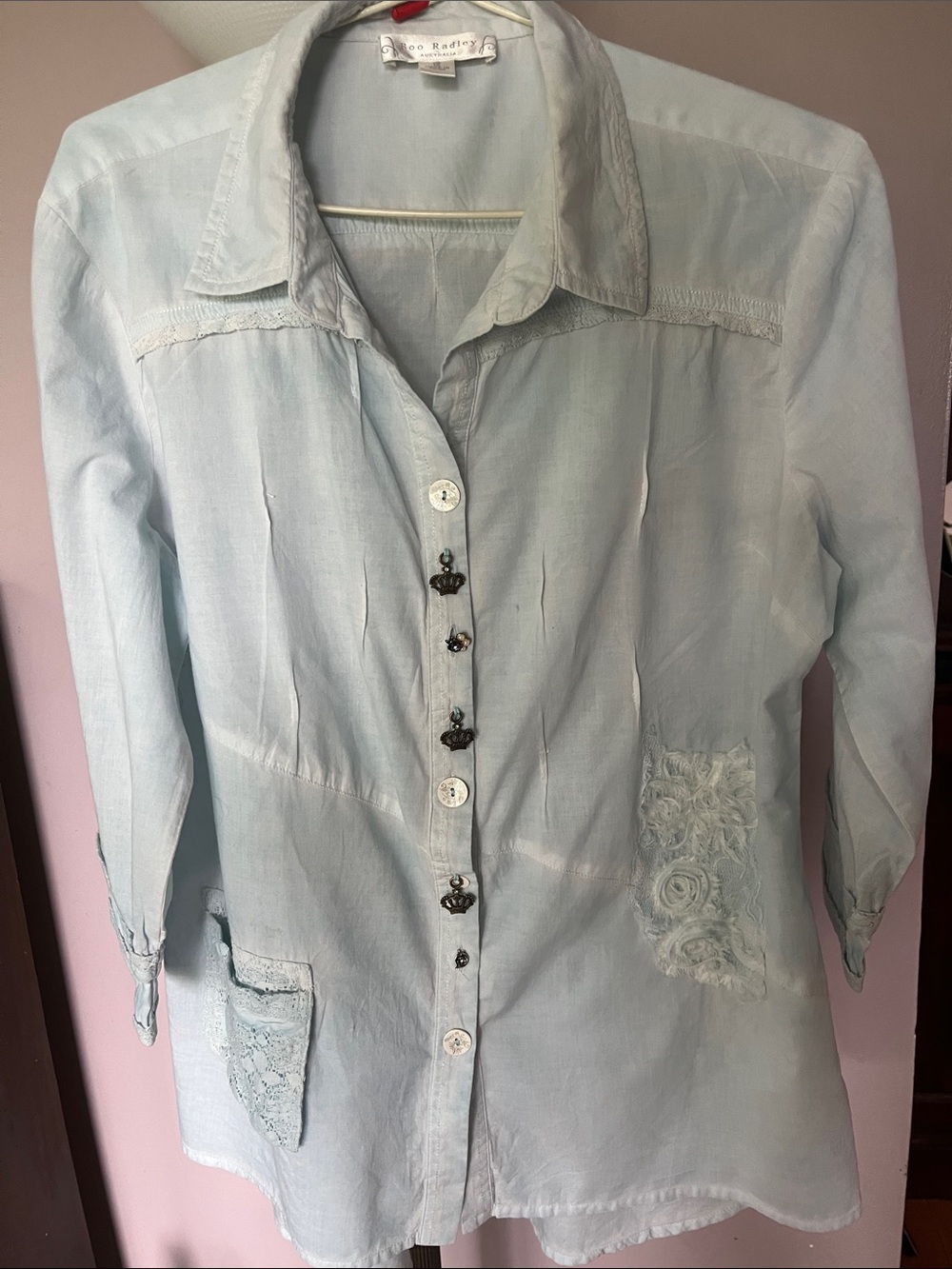 Boo Radley Australia Shirt with Applique/Embroidery/Embellished Buttons